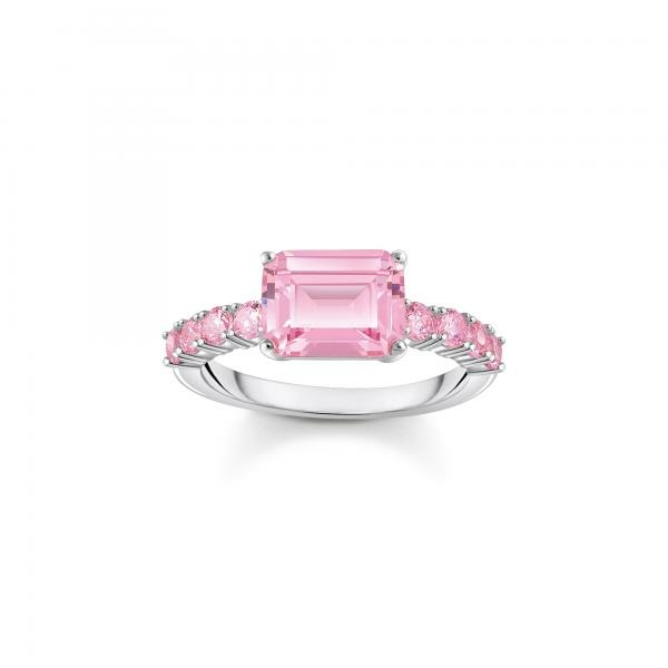Thomas Sabo Ezüst gyűrű téglalap alakú rózsaszín kővel 
