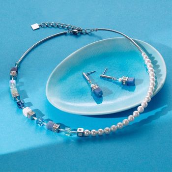 Coeur de Lion GeoCUBE aqua kék tenyésztett gyöngy ásványokkal nyaklánc