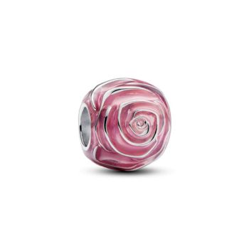 Pandora ékszer Rózsaszín virágzó rózsa ezüst charm