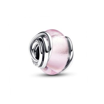 Pandora ékszer Rózsaszín muránói üveg charm ezüst keretben
