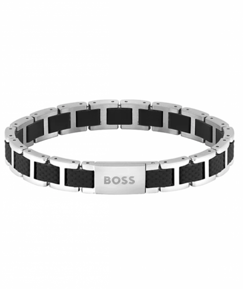 Boss Ezüst színű karkötő fekete szilikon elemekkel mágnes kapoccsal 1580368
