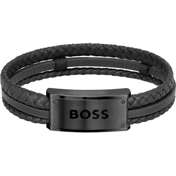Boss Galen többsoros fekete bőr karkötő fekete mágneskapoccsal 1580425