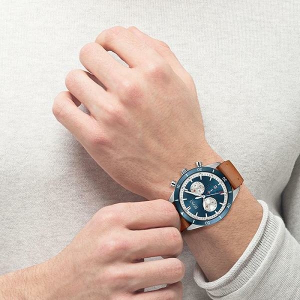 Boss Santiago barna bőrszíjas dual time férfi óra 1513860