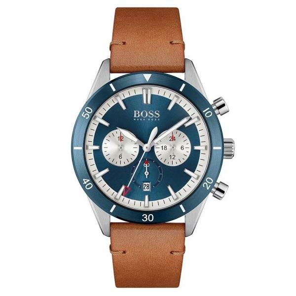 Boss Santiago barna bőrszíjas dual time férfi óra 1513860