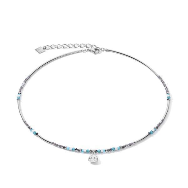 Coeur de Lion Aqua kék ezüst színű nyaklánc hematittal és swarovski kristályokkal 5032/10-2000