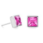 Coeur de Lion Ezüst színű négyzet alakú fülbevaló pink kővel 0500/21-0417