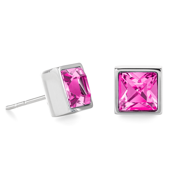 Coeur de Lion Ezüst színű négyzet alakú fülbevaló pink kővel 0500/21-0417
