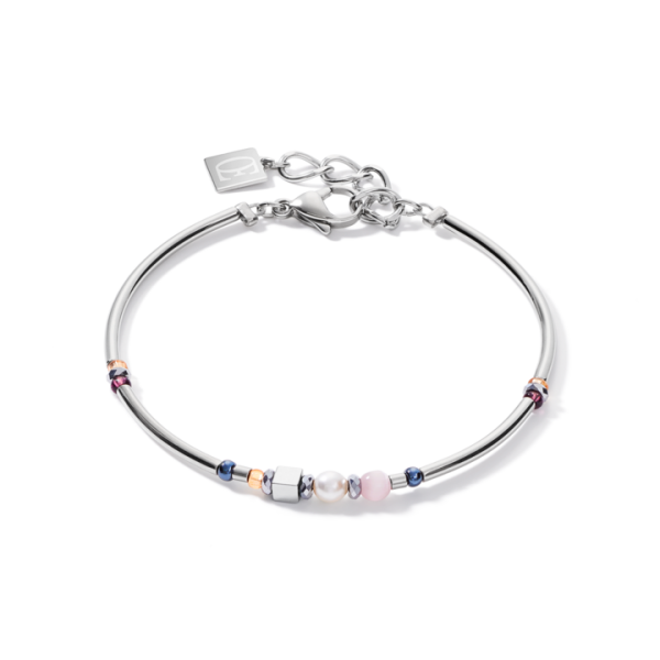 Coeur de Lion Finom gyöngyök és kocka ezüst színű lila bézs hematit szintetikus tigrisszem karkötő swarovski kristállyal 5045/30-0836