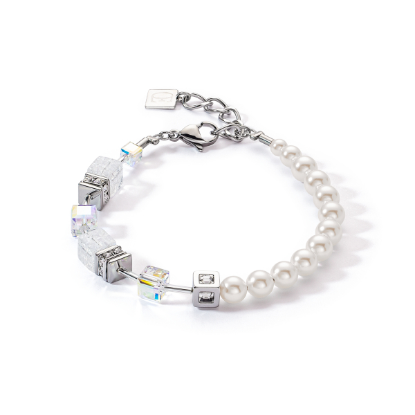 Coeur de Lion GeoCUBE  ezüst fehér karkötő gyöngyökkel 5086/30-1400