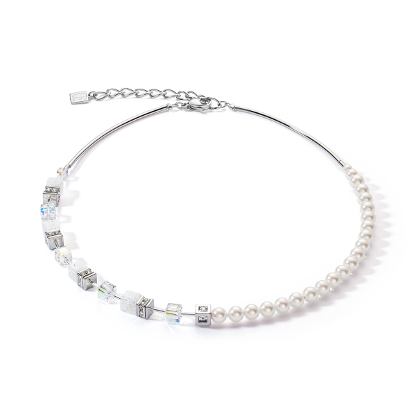 Coeur de Lion GeoCUBE fehér ezüst nyaklánc gyöngyökkel 5086/10-1400