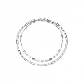 Coeur de Lion GeoCUBE kék árnyalatú többfunkciós ezüst színű nyaklánc kalcedonnal 4707/10-0700