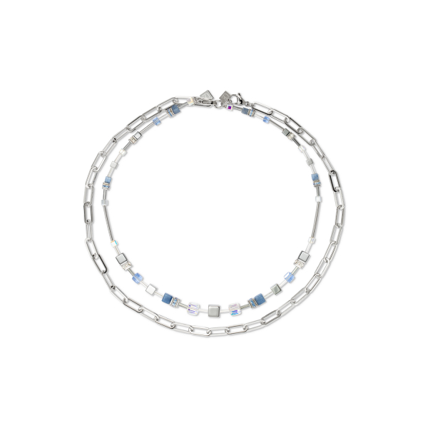 Coeur de Lion GeoCUBE kék árnyalatú többfunkciós ezüst színű nyaklánc kalcedonnal 4707/10-0700