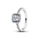 Csillogó áttetsző négyzet köves pávé ezüst gyűrű