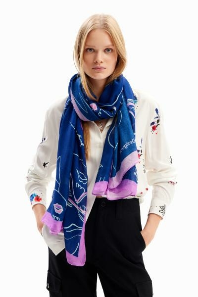 Desigual Face it rectangle kék sál 24WAWA26