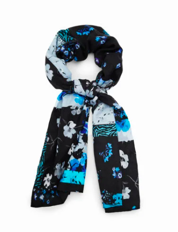 Desigual Patchwork virágos kék sál 24SAWA02