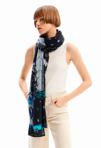 Desigual Patchwork virágos kék sál 24SAWA02