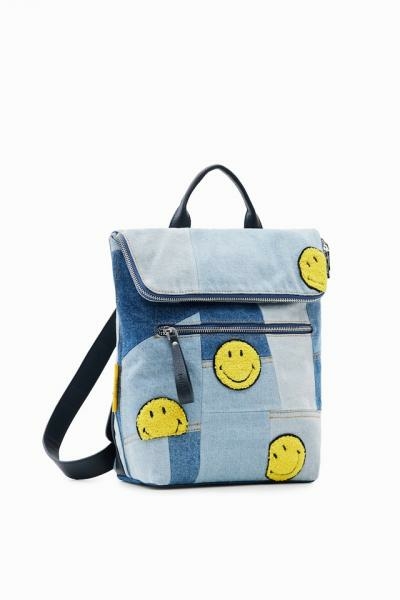 Desigual Smiley denim patch nerano kék hátizsák 23SAKD02