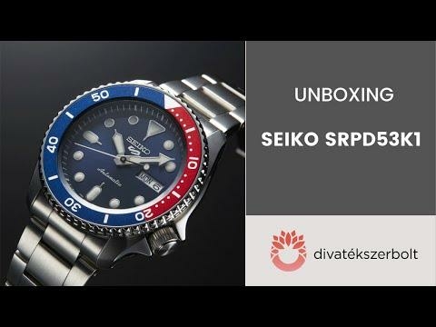 SEIKO 5 Sports fémszíjas, kék piros lünettás búváróra - SRPD53K1