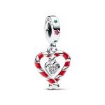 Karácsonyi cukorkarúd szív ezüst charm