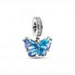 Kék muránói üveg pillangó függő ezüst charm