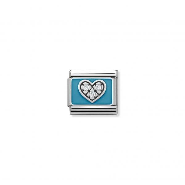 Nomination Cirkónia szív kék tűzzománcban ezüst színű charm 330306-07