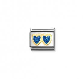 Nomination Dupla kék glitter szív 18k arany foglalatban charm 030220-11