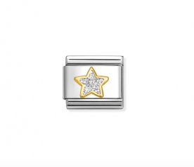 Nomination Fehér glitter csillag arany foglalatban charm 030220-19