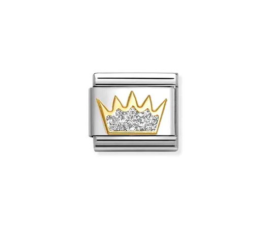 Nomination Fehér glitter korona arany foglalatban charm 030220-21