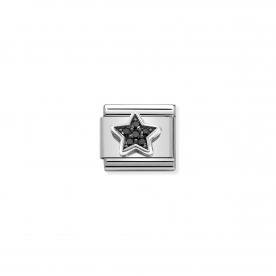 Nomination Fekete csillag ezüst színű charm 330323-10