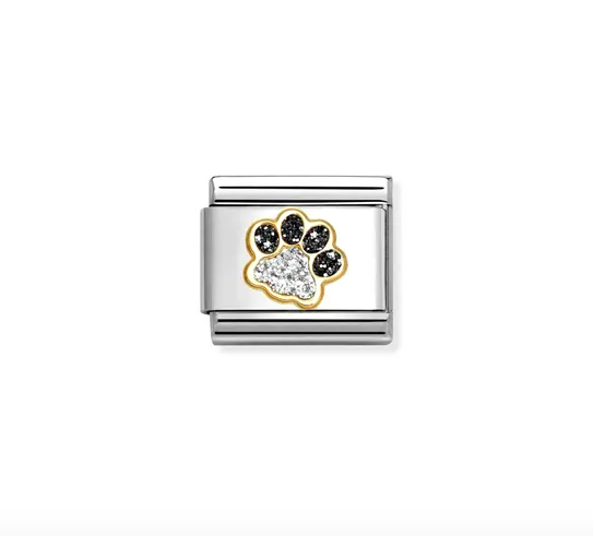 Nomination Fekete fehér glitter tappancs arany foglalatban charm 030220-22