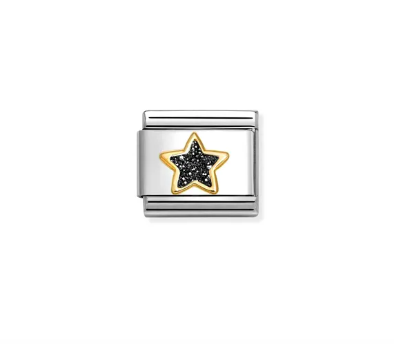 Nomination Fekete glitter csillag arany foglalatban charm 030220-20