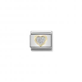 Nomination Glitteres szív arany keretben charm 030220-02