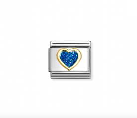 Nomination Kék glitter szív 18k arany foglalatban charm 030220-07