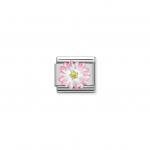 Nomination Rózsszín tűzzománc virág cirkóniával ezüst színű charm 330321-05