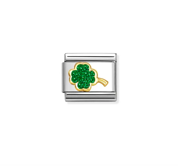 Nomination Zöld glitter négylevelű lóhere arany foglalatban charm 030220-18
