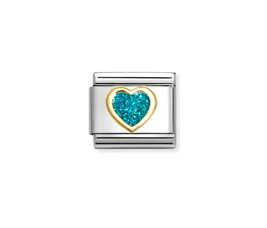 Nomination Zöld glitter szív 18K arany foglalatban charm 030220-08