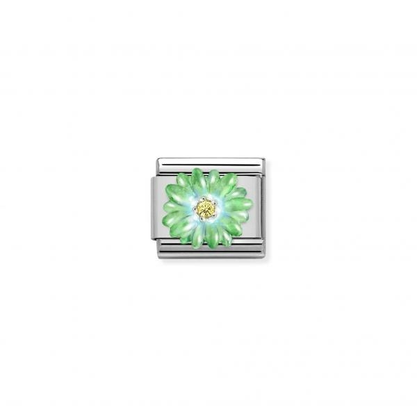 Nomination Zöld tűzzománc virág cirkóniával ezüst színű charm 330321-07