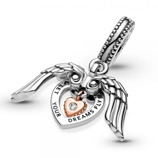 Pandora ékszer 2021 Club Charm Angyalszárny és szív függő charm 789296C01