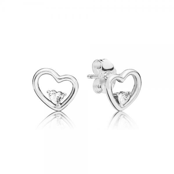 Pandora ékszer Aszimmetrikus szív ezüst fülbevaló cirkóniával 297813CZ