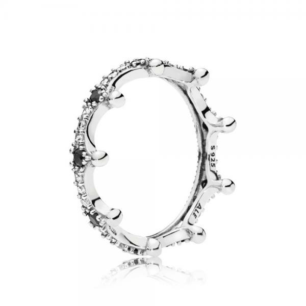 Pandora ékszer Bűbájos korona ezüst gyűrű fekete kristállyal 
