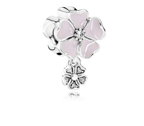 Pandora ékszer Cseresznye virág függő ezüst charm tűzzománccal cirkóniával 791827EN40