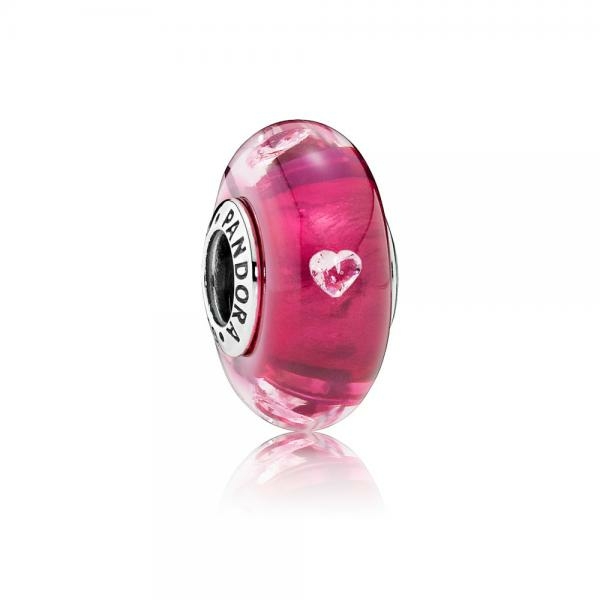 Pandora ékszer Cseresznyeszín muránói üveg ezüst charm cirkónia szivekkel 791664PCZ