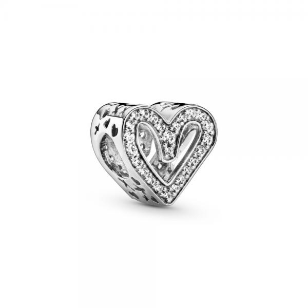 Pandora ékszer Csillogó aszimmetrikus szív ezüst charm 798692C01
