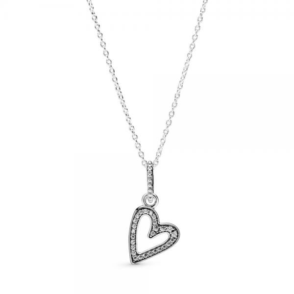 Pandora ékszer Csillogó aszimmetrikus szív ezüst nyaklánc 398688C01-50