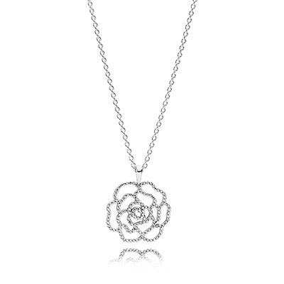 Pandora ékszer Csillogó rózsa ezüst nyaklánc cirkóniával 390368CZ-90
