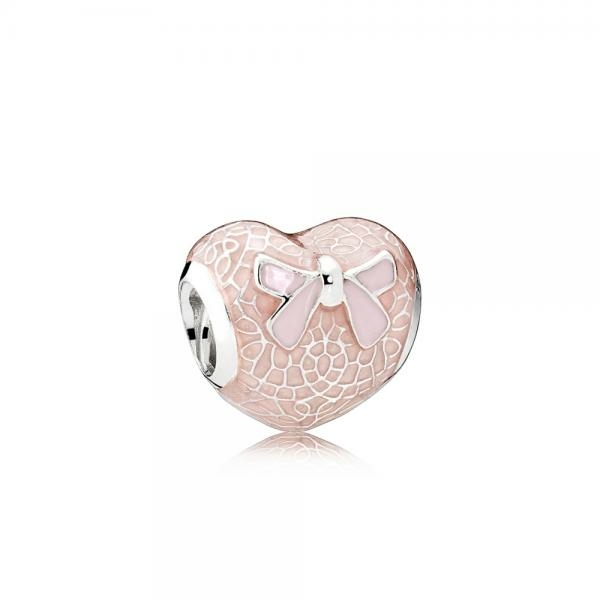 Pandora ékszer Csipkés rózsaszín szív charm masnival 792044ENMX