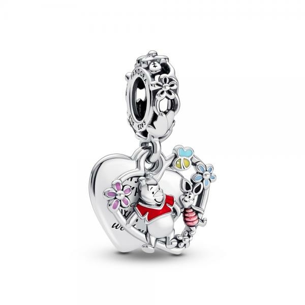 Pandora ékszer Disney Micimackó dupla szív ezüst charm 792214C01