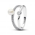 Pandora ékszer Dupla ezüst gyűrű tenyésztett gyönggyel és pávé cirkóniával 