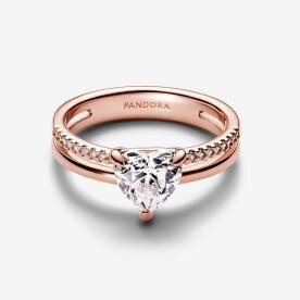 Pandora ékszer Dupla rose gold gyűrű cirkónia szívvel 