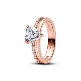 Pandora ékszer Dupla rose gold gyűrű cirkónia szívvel 
